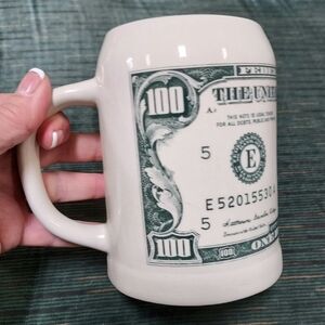 Large Hundred Dollar Bill Design Ceramic Mug Cup Bennys